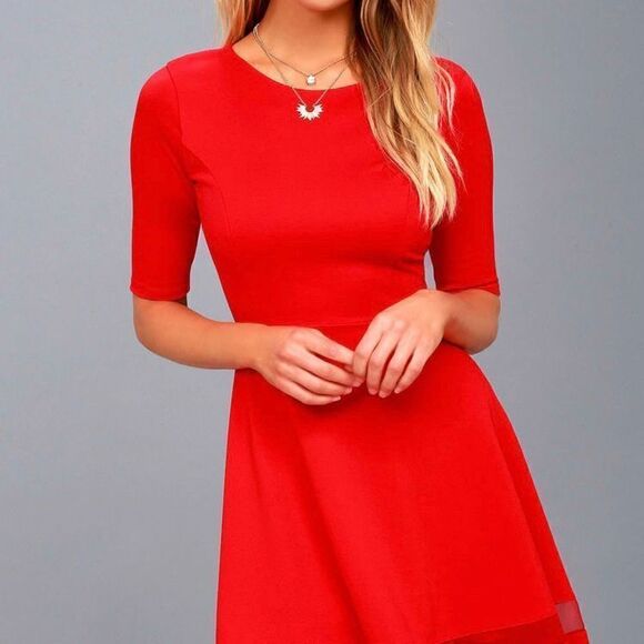 Lulu’s Sheer Factor Red Mesh Skater Dress - Picture 3 of 14